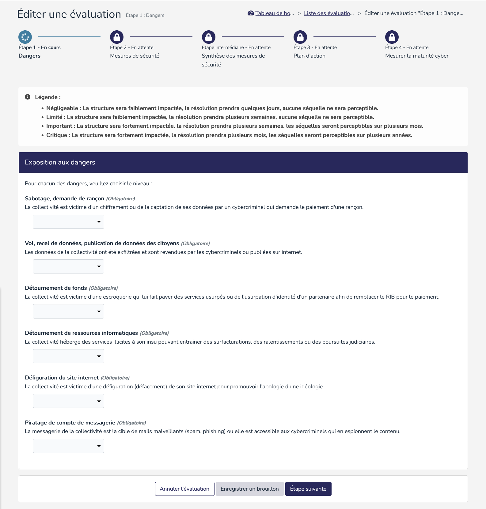Étape 1 d'une évaluation